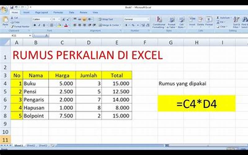 Rumus Excel Perkalian
