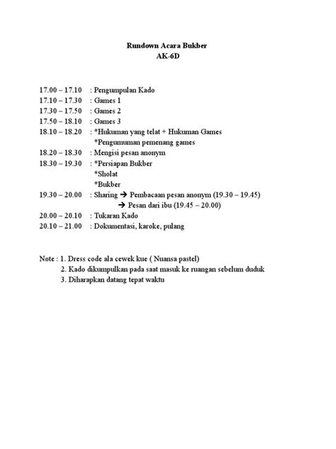 Rundown Acara Bukber