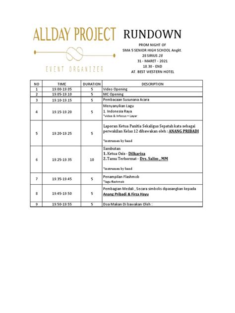 Rundown Acara Prom Night