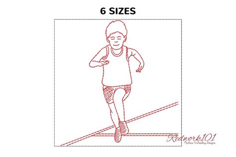 Runner Running On Track Redwork Design Jesse C. Mault