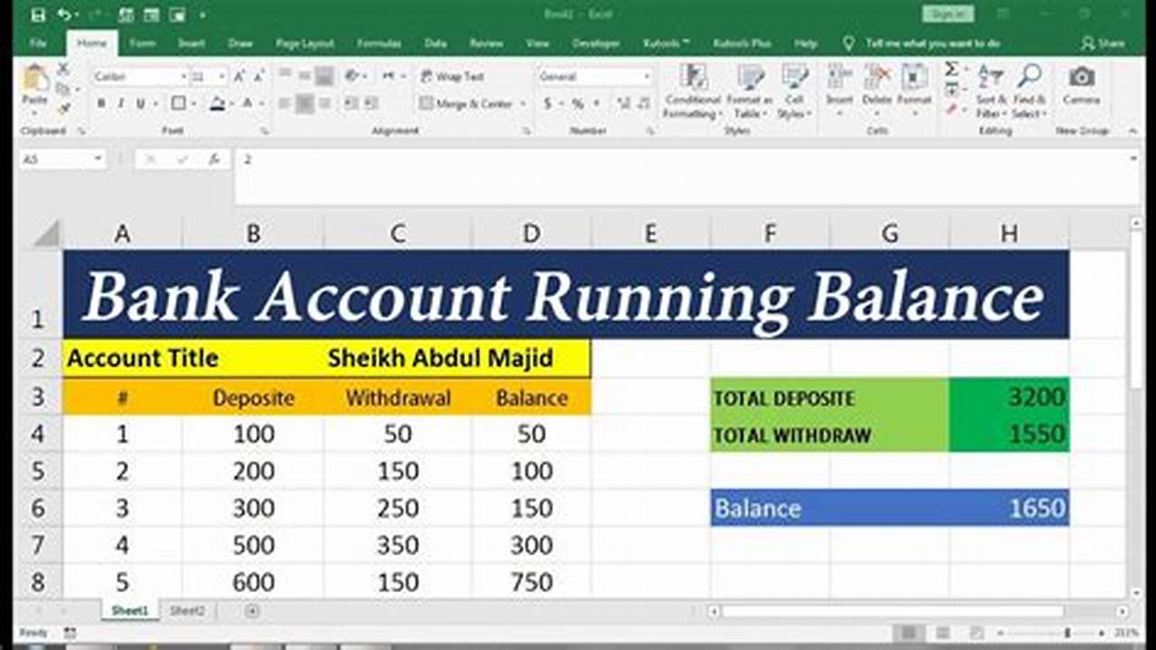 Running Balance, Excel Templates