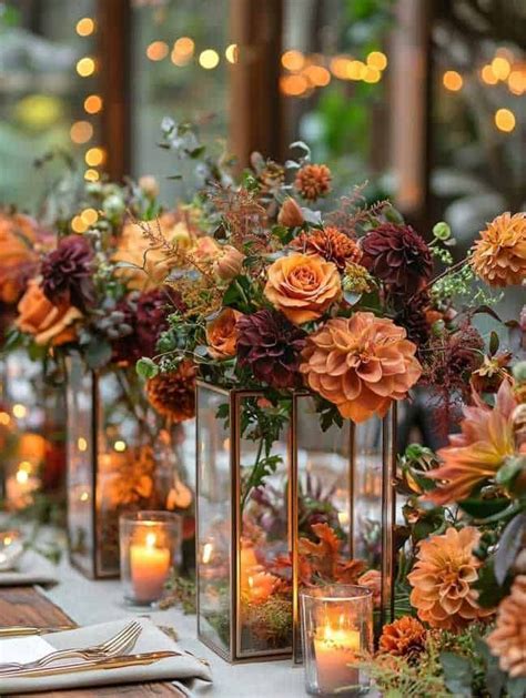 Rustic Fall Wedding Flower Table Arrangements