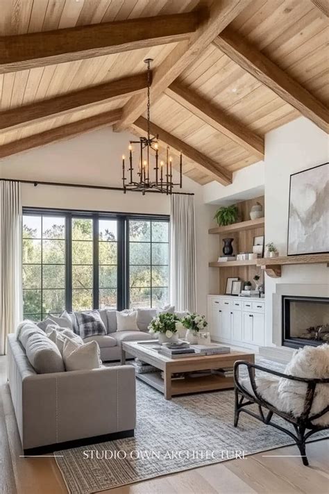 Rustic Farmhouse Living Room with Ceiling Beams