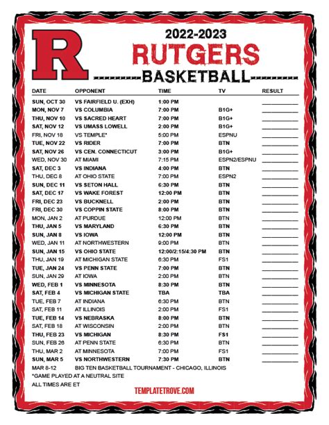 Rutgers Basketball Schedule Printable