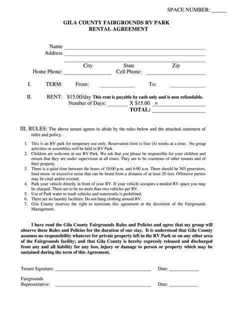 Rv Park Rental Agreement Contract