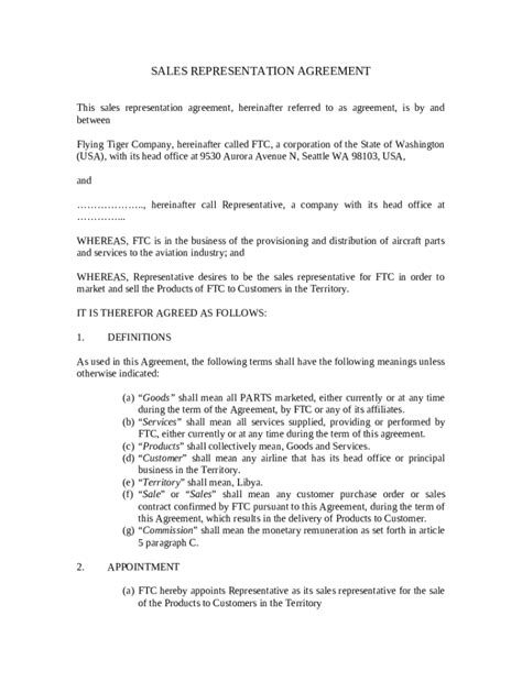 SALES REPRESENTATION AGREEMENT Doc Template | pdfFiller