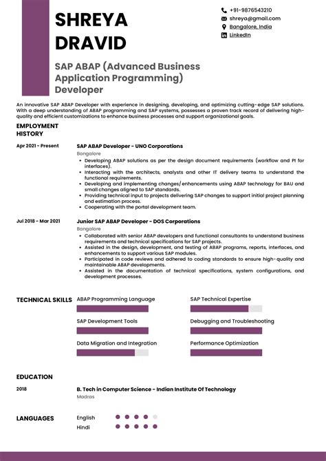 SAP ABAP Resume Format
