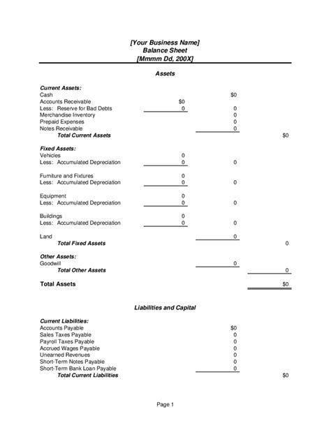 SBA Balance Sheet Template - Edit, Fill, Sign Online | Handypdf