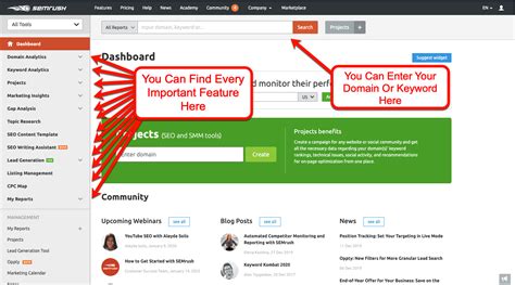 SEMrush Tutorial Dashboard Shortcuts