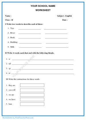 Std 2 English Worksheets