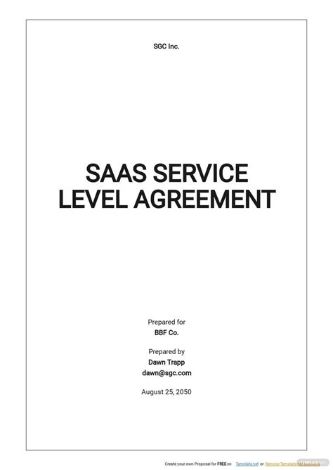 Saas Service Level Agreement Template