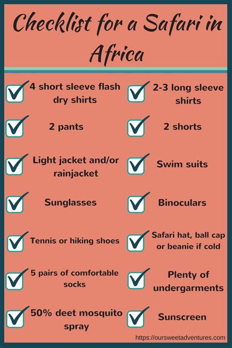 Safari Preparation Checklist