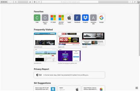 Safari Start Page Features in macOS Big Sur