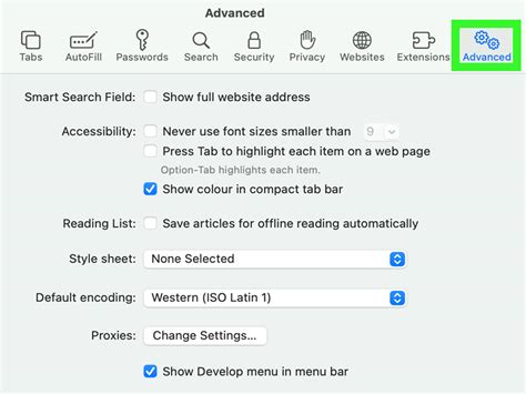 Safari page settings