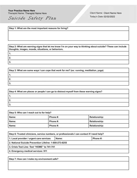 Safety Plan For Suicidal Clients Template