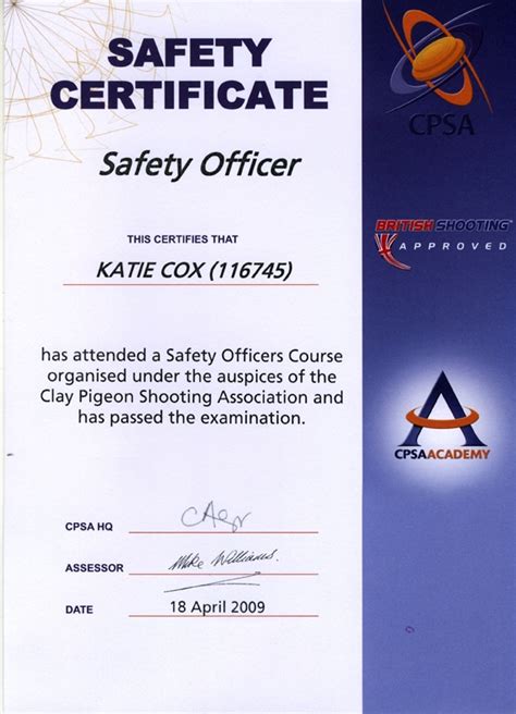 Safety Officer Training Course Certificate