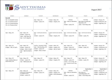 Saint Thomas Calendar