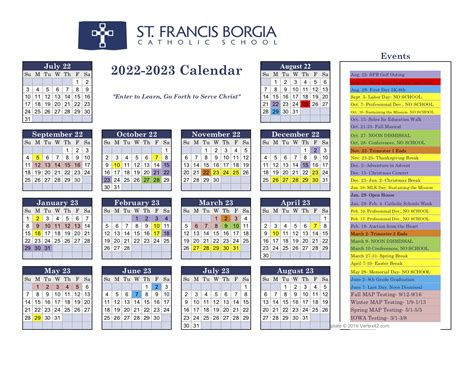 Saint Francis Academic Calendar