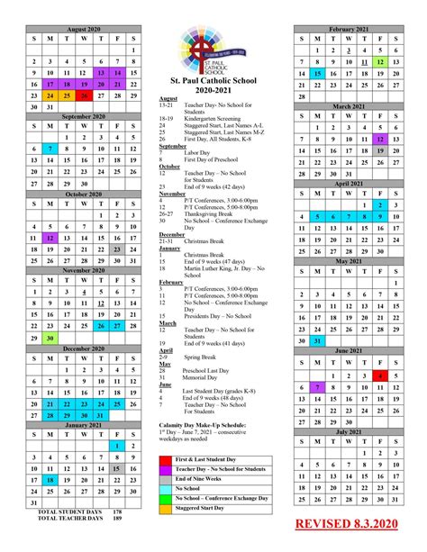 Saint Paul Academy Calendar