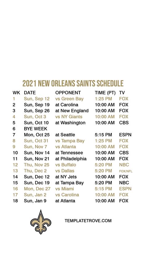 Saints Football Schedule 2022 Printable