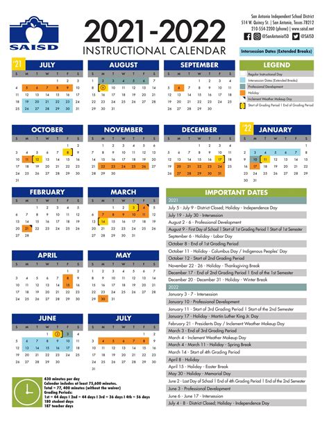 2021 Academic Calendar Pioneer Elementary School