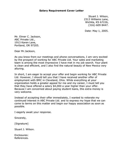 Salary Requirement In Cover Letter