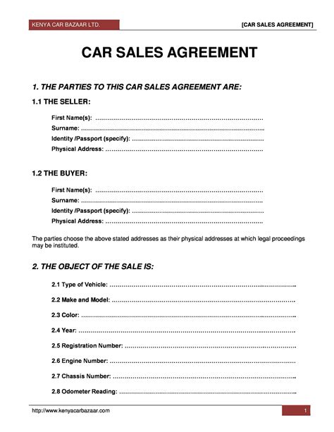 Sale Of Vehicle Contract Template