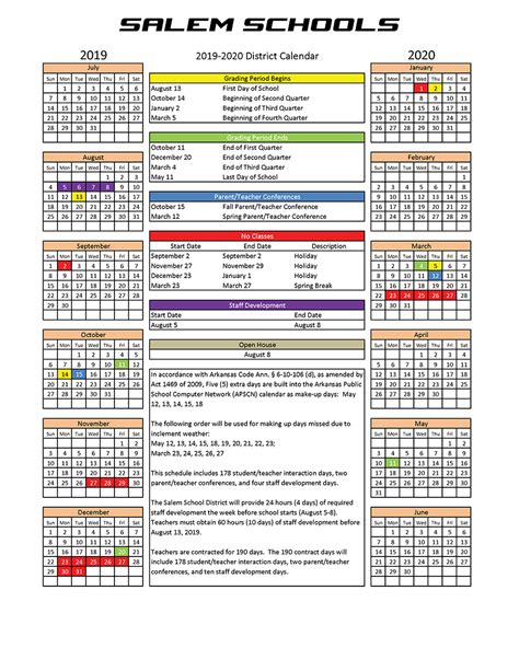 Salem Academy Calendar