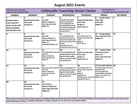 Salem Senior Center Calendar
