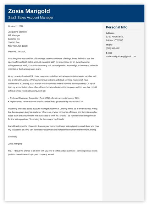 Sales Resume Cover Letter Examples