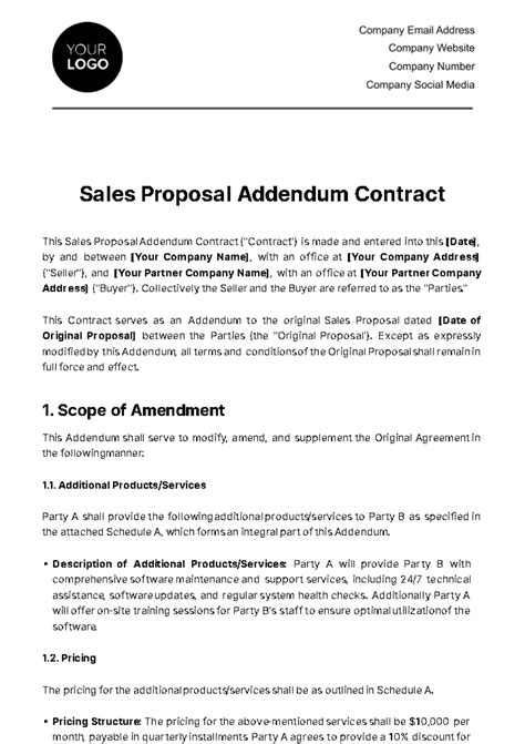Sales Contract Addendum Template