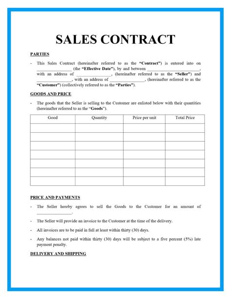 Sales Contract Template Free