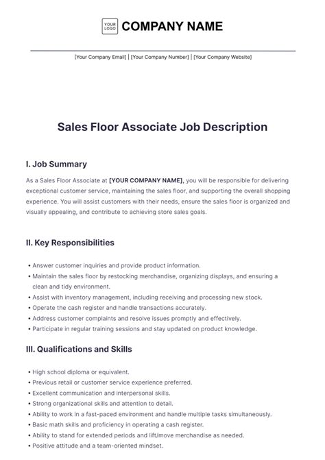 Sales Floor Associate Description