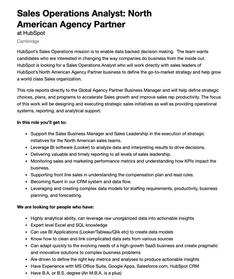 Sales Operations Analyst Career