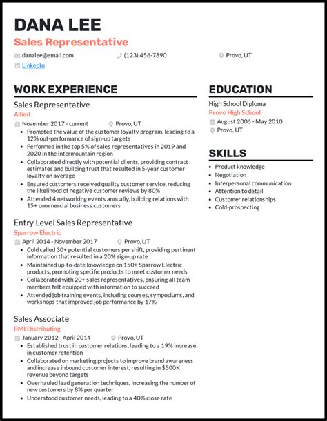 Sales Representative Sales Resume Examples 2019