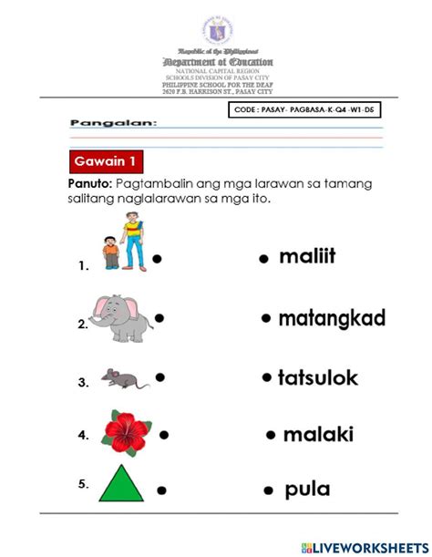 Understanding ”Salitang Naglalarawan” – A Worksheet For Kids