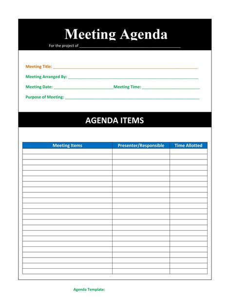 Sample Agenda Template For Meetings