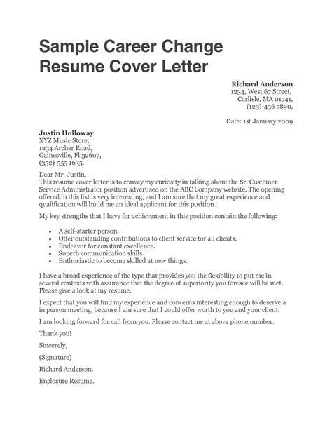 Sample Cover Letter Change Of Career