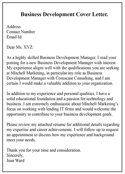 Sample Cover Letter For Business Development Manager