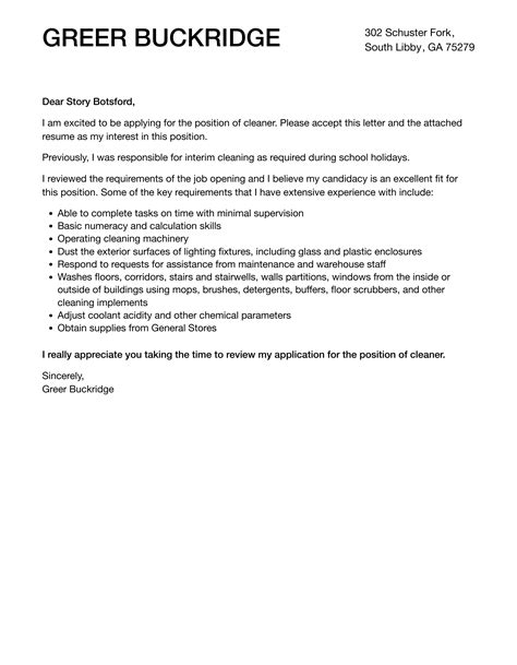 Sample Cover Letter For Cleaning Job