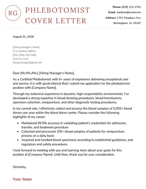 Sample Cover Letter For Phlebotomist With No Experience