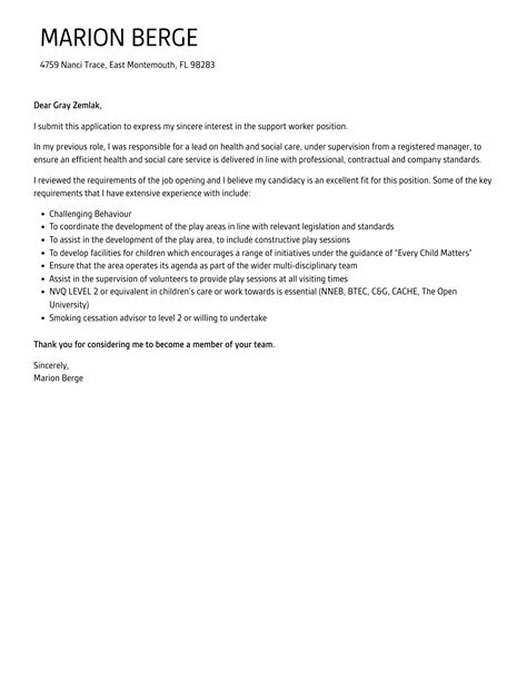 Sample Cover Letter For Support Worker