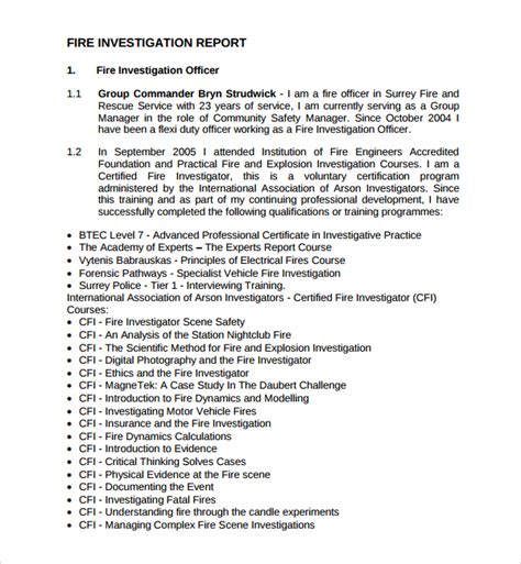 Sample Fire Investigation Report Template