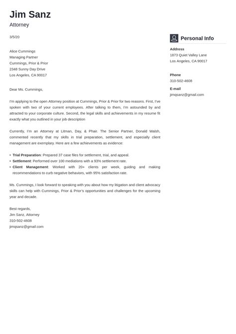 Sample Legal Cover Letter Experienced Attorney