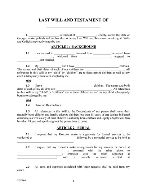 Sample Of Last Will And Testament Template