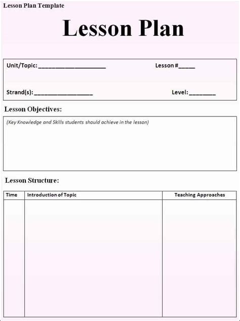 Sample Of Lesson Plan Template