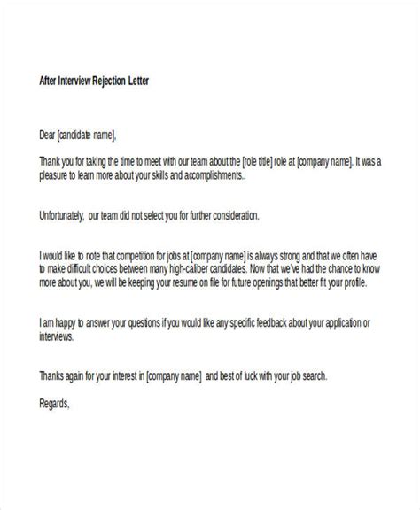 Sample Rejection Letters Following An Interview: Examples In English