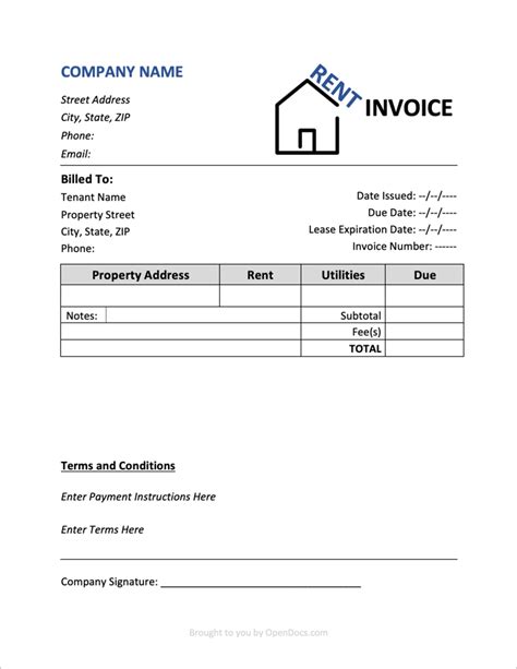 Sample Rent Invoice Template