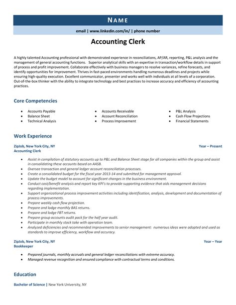 Sample Resume For Accounting Clerk