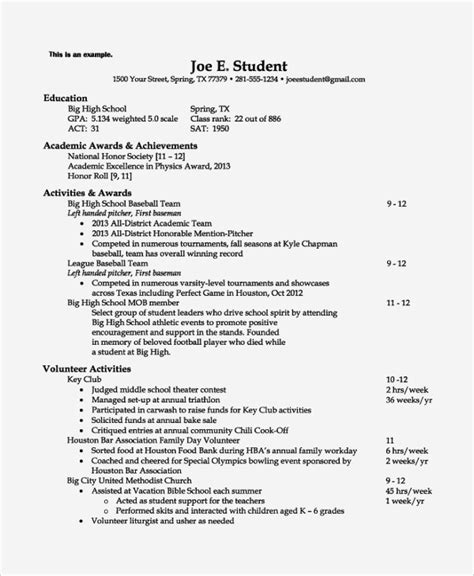 Sample Resume For College Application